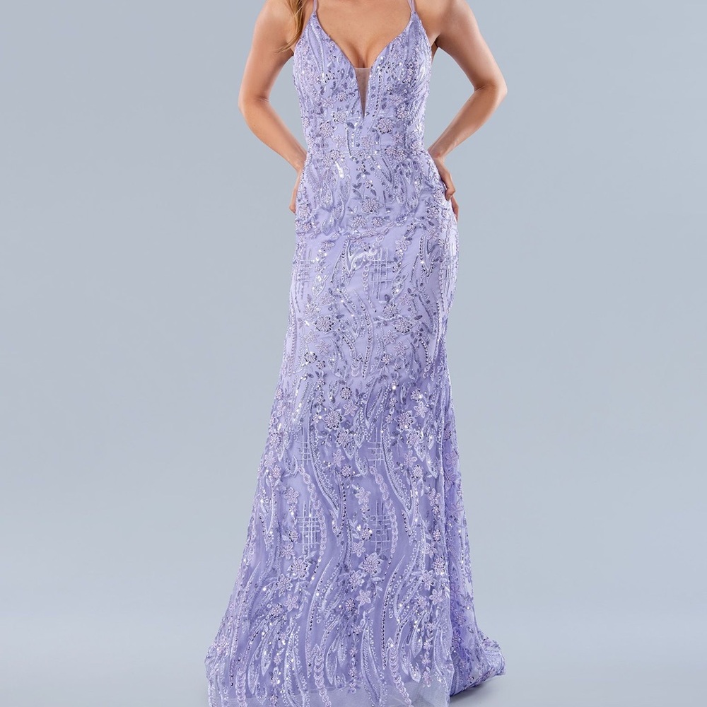 PROM Stella Couture 24231 Size 2 Lilac Beaded V Neck Long Mermaid Dress NWT
